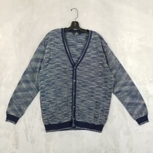Montechiaro Cardigan Men Large Blue Cotton Blend Heathered Textured Knit Italy